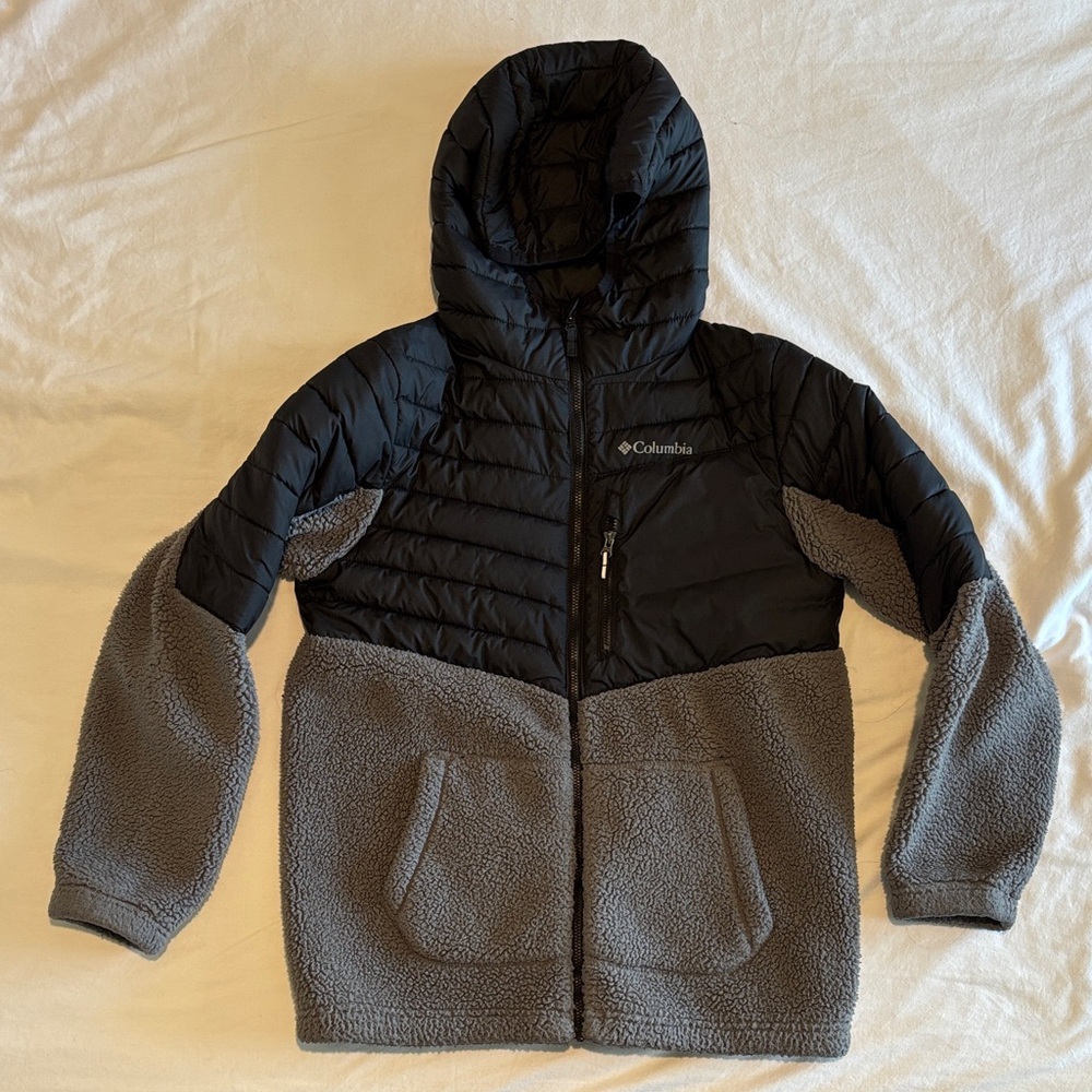 Columbia Kids Black and Gray Hooded Puffer Fleece Jacket